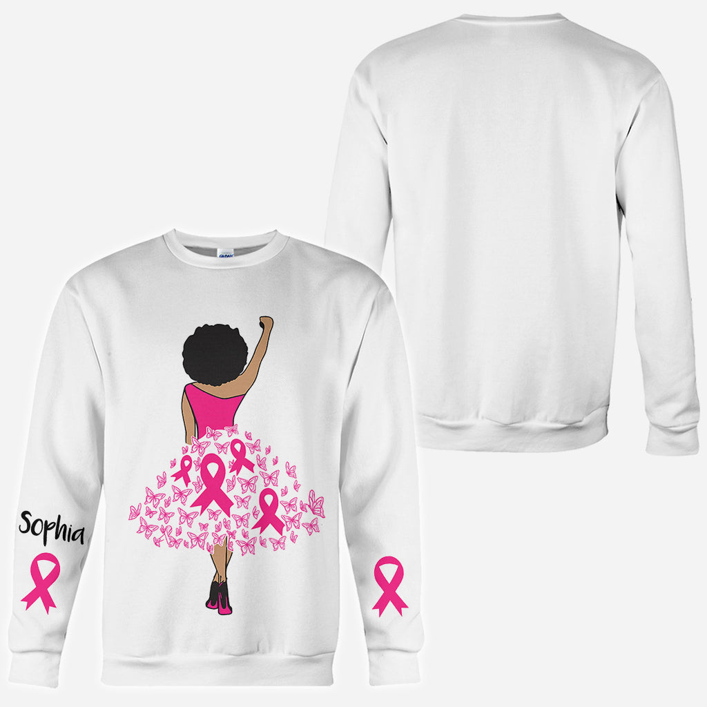 Black Woman Strength Pink Ribbon - Personalized Breast Cancer Awareness All Over Shirt