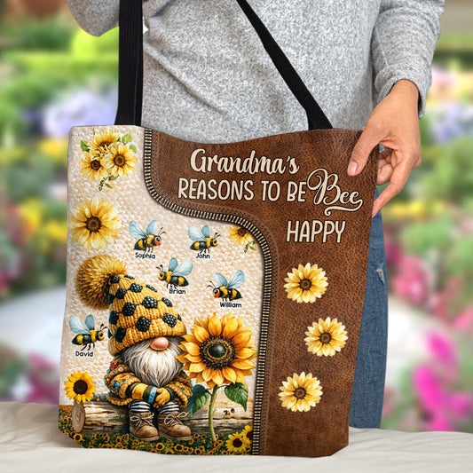 Grandma's Reasons To Be Happy - Personalized Grandma Tote Bag