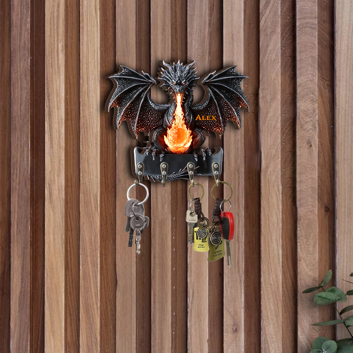 Gothic Dragon Fire – Personalisierter, individuell geformter Schlüsselhalter in Drachenform