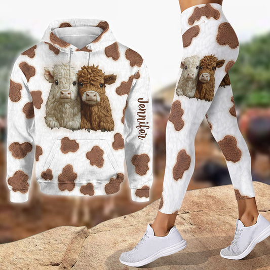 Niedliche Hochlandrinder – Personalisierter Hoodie und Leggings mit Hochlandrind-Motiv