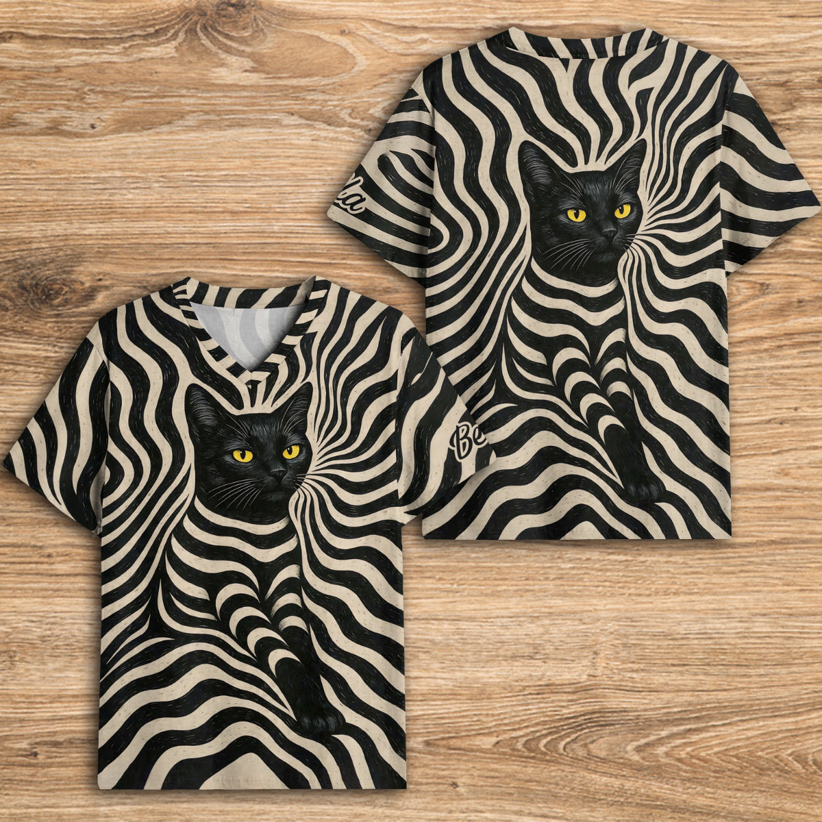 Cooler psychedelischer Stil Künstliche schwarze Katze - Personalisierbares V-Ausschnitt T-Shirt