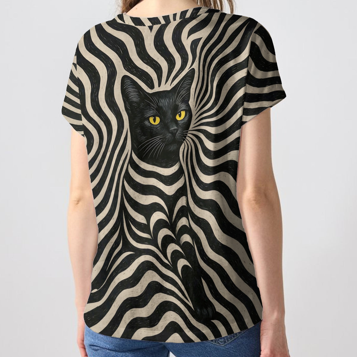 Cooler psychedelischer Stil Künstliche schwarze Katze - Personalisierbares V-Ausschnitt T-Shirt