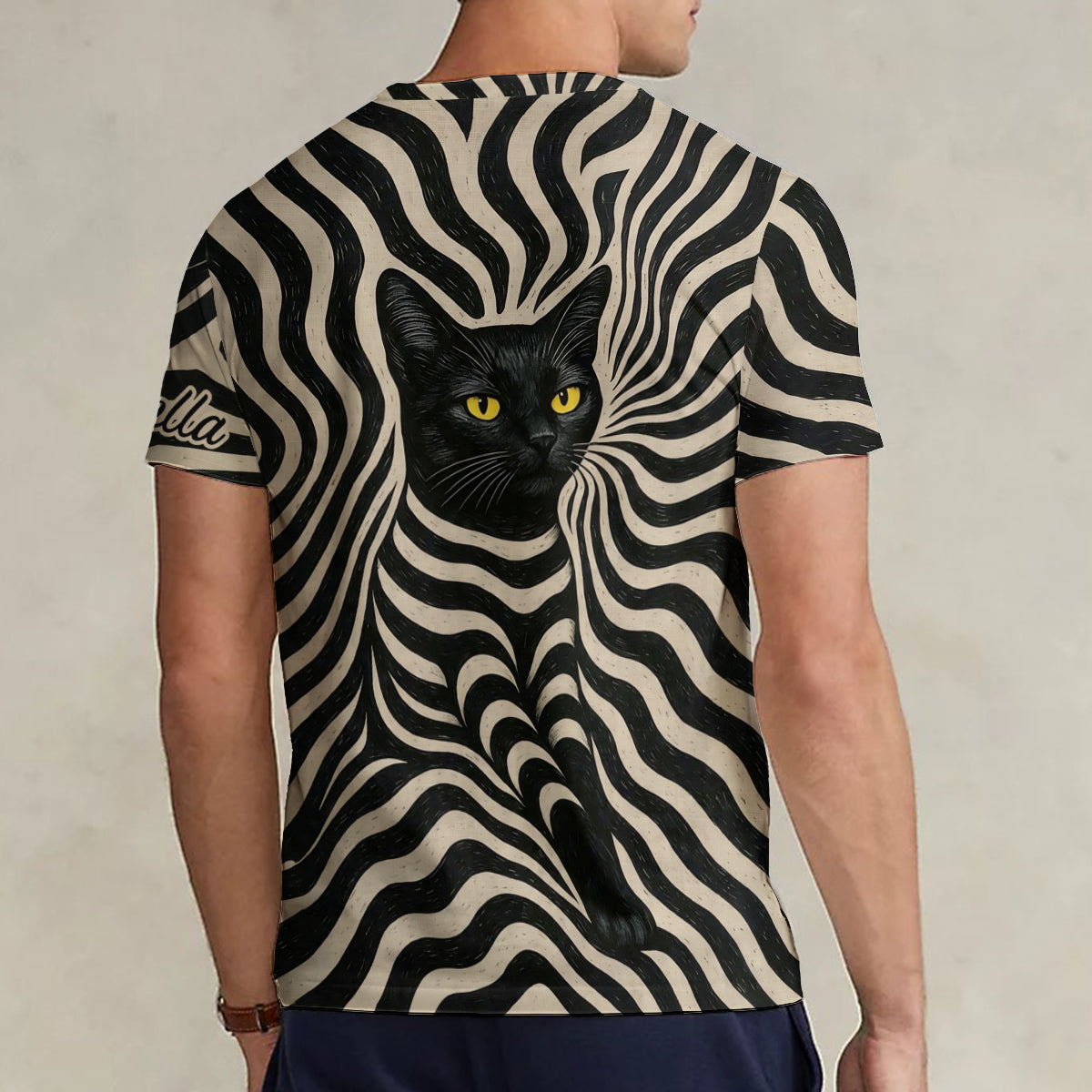 Cooler psychedelischer Stil Künstliche schwarze Katze - Personalisierbares V-Ausschnitt T-Shirt