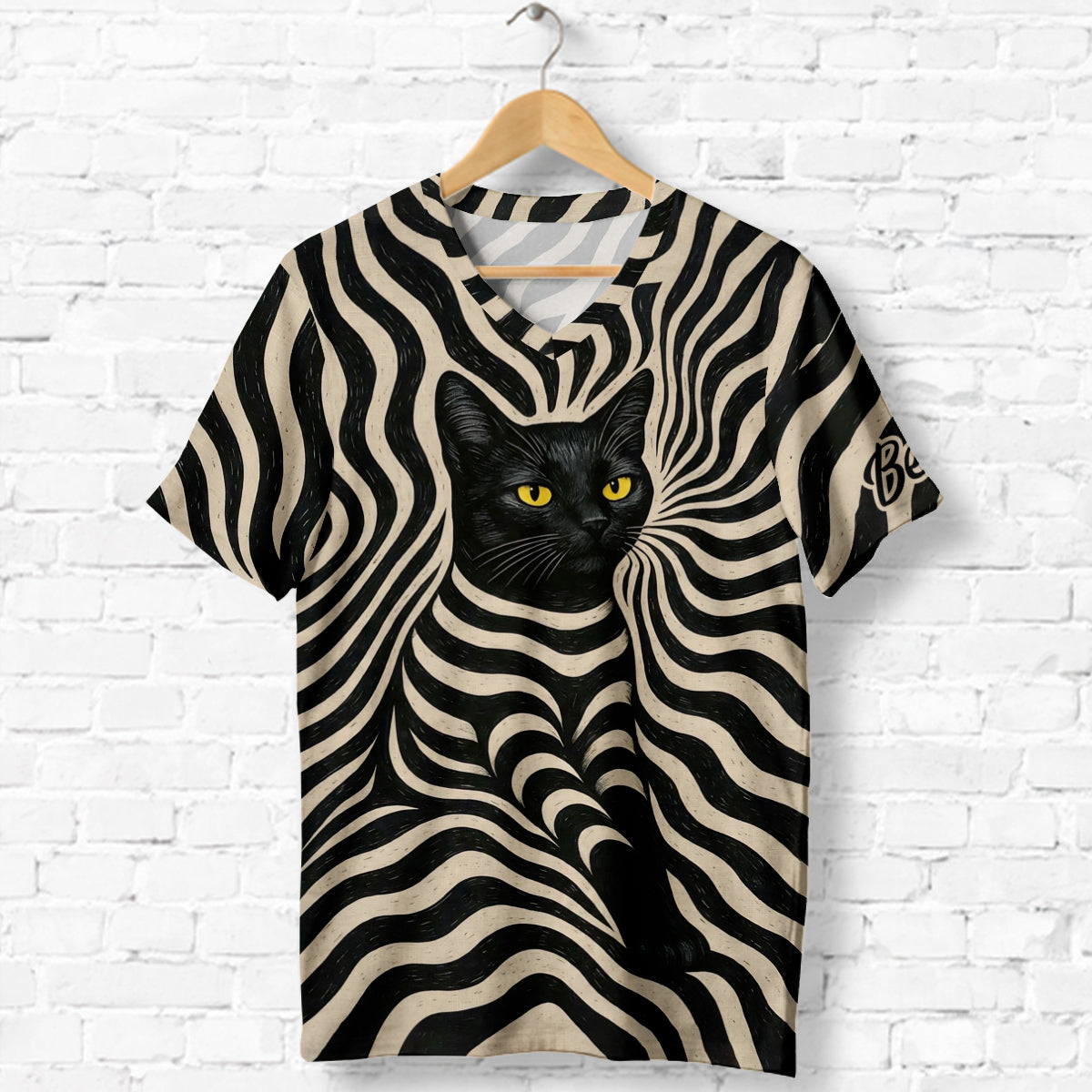 Cooler psychedelischer Stil Künstliche schwarze Katze - Personalisierbares V-Ausschnitt T-Shirt