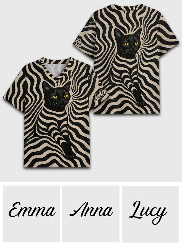 Cooler psychedelischer Stil Künstliche schwarze Katze - Personalisierbares V-Ausschnitt T-Shirt