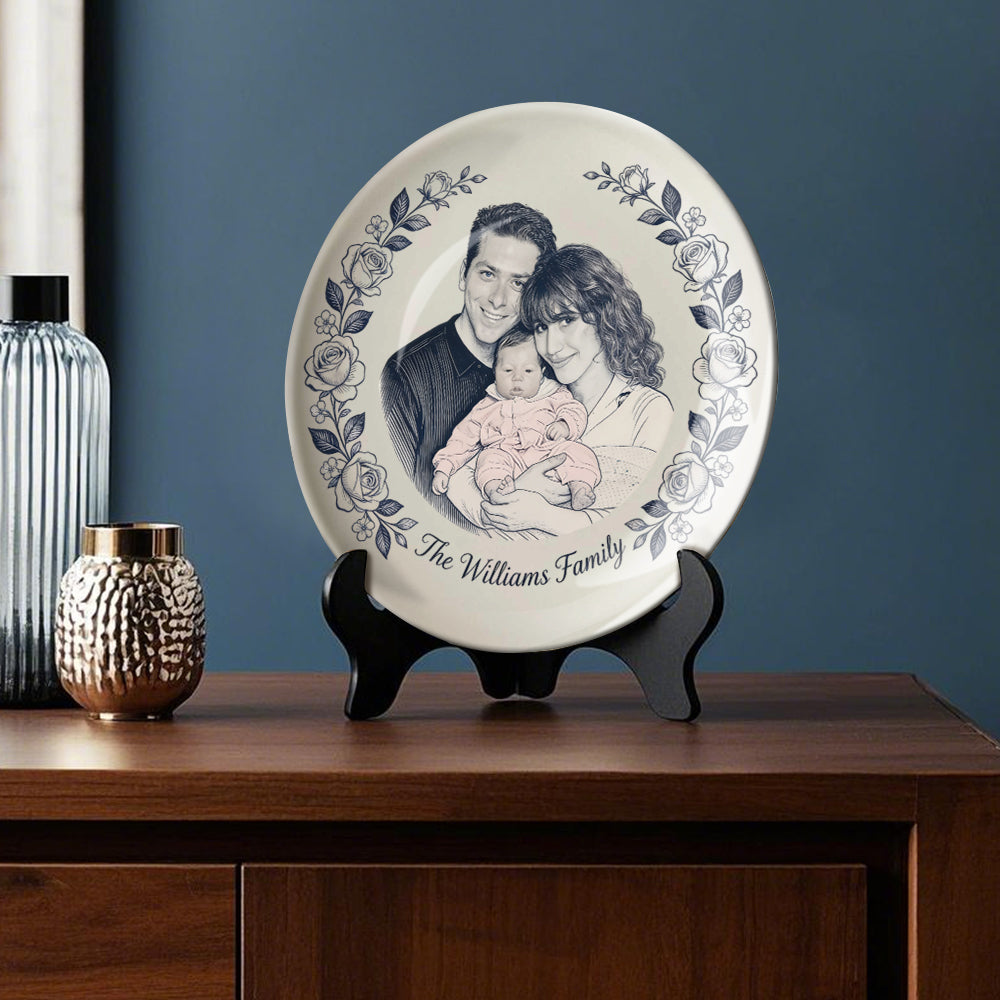 Custom Any Photo - Love My Family - Personalized Family Ceramic Round Plate