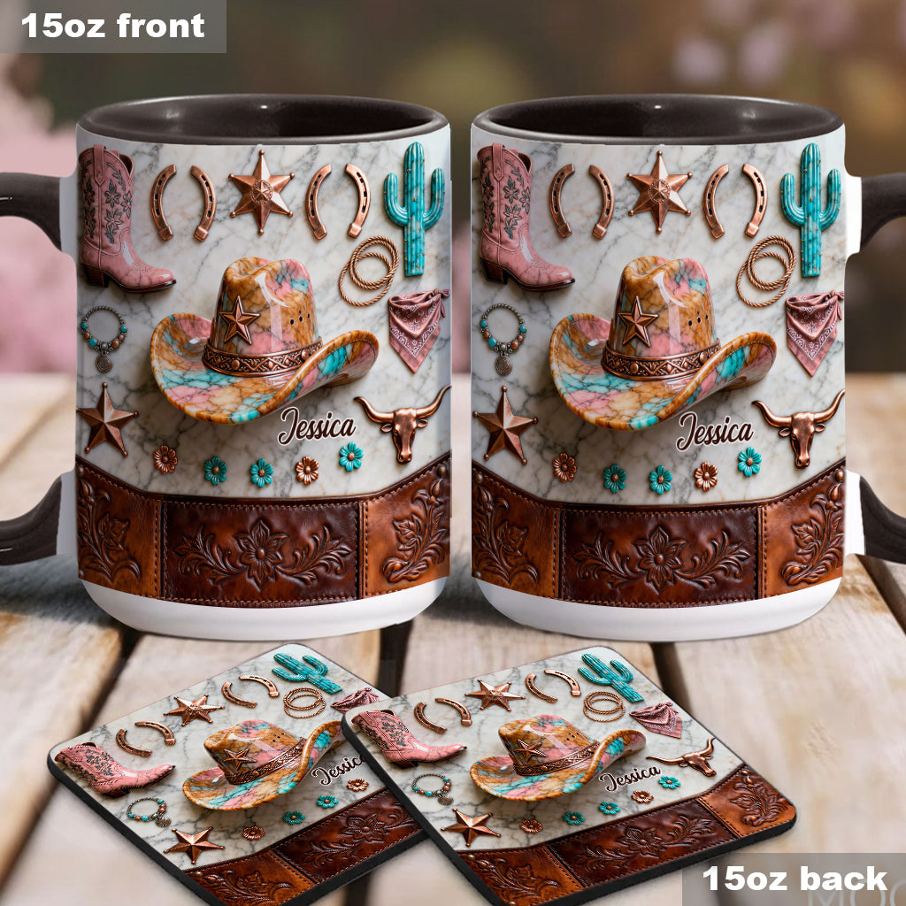Strong Cowgirl - Personalized Cowgirl Accent Mug & Coaster