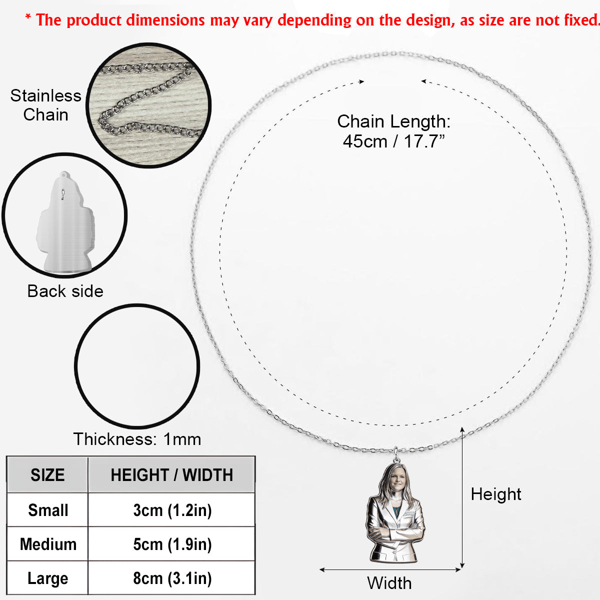 Krankenschwester, Arzt/Ärztin … Jeder Beruf – Jedes Foto – Personalisierte Halskette mit Metallanhänger in Krankenschwesternform
