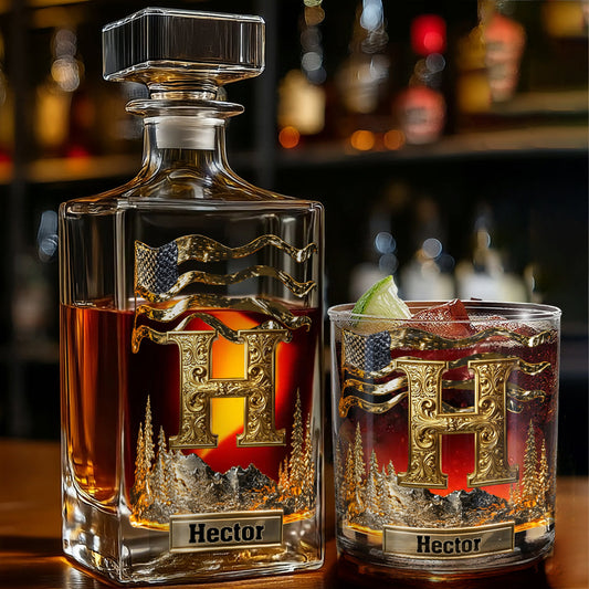 Alphabet-Anfangsbuchstaben für Whisky-, Bourbon- und andere Liebhaber – Personalisiertes Whisky-Dekanter-Set