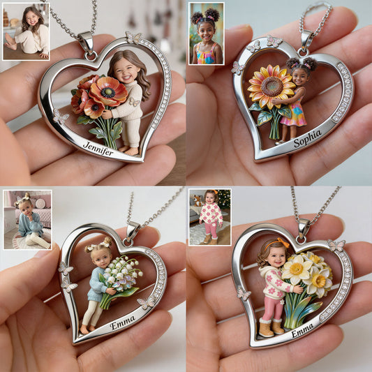 Personalisierte Halskette mit Anhänger in Kinderform aus Metall – Foto nach Wunsch.