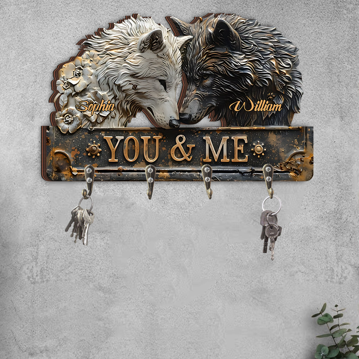 Du & Ich – Personalisierter Schlüsselhalter in Wolfsform