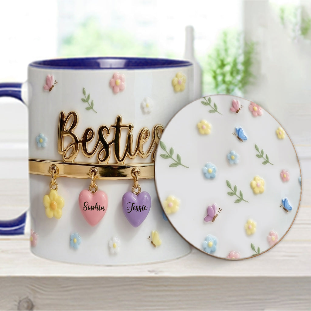 Ich wünschte, wir würden näher beieinander wohnen – das perfekte Geschenk für beste Freundinnen – personalisierte Tasse und Untersetzer mit Freundinnen-Akzent