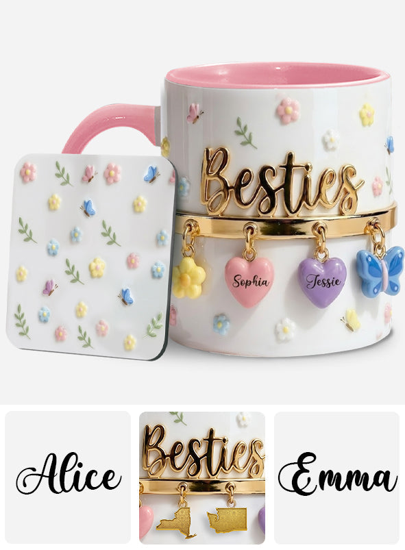 Ich wünschte, wir würden näher beieinander wohnen – das perfekte Geschenk für beste Freundinnen – personalisierte Tasse und Untersetzer mit Freundinnen-Akzent