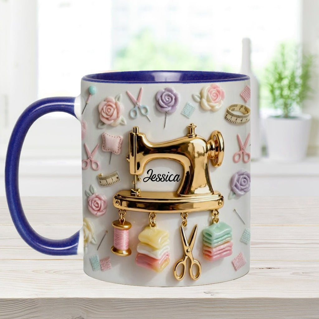 Das perfekte Geschenk für Nähbegeisterte – personalisierte Tasse und Untersetzer mit Nähmotiv