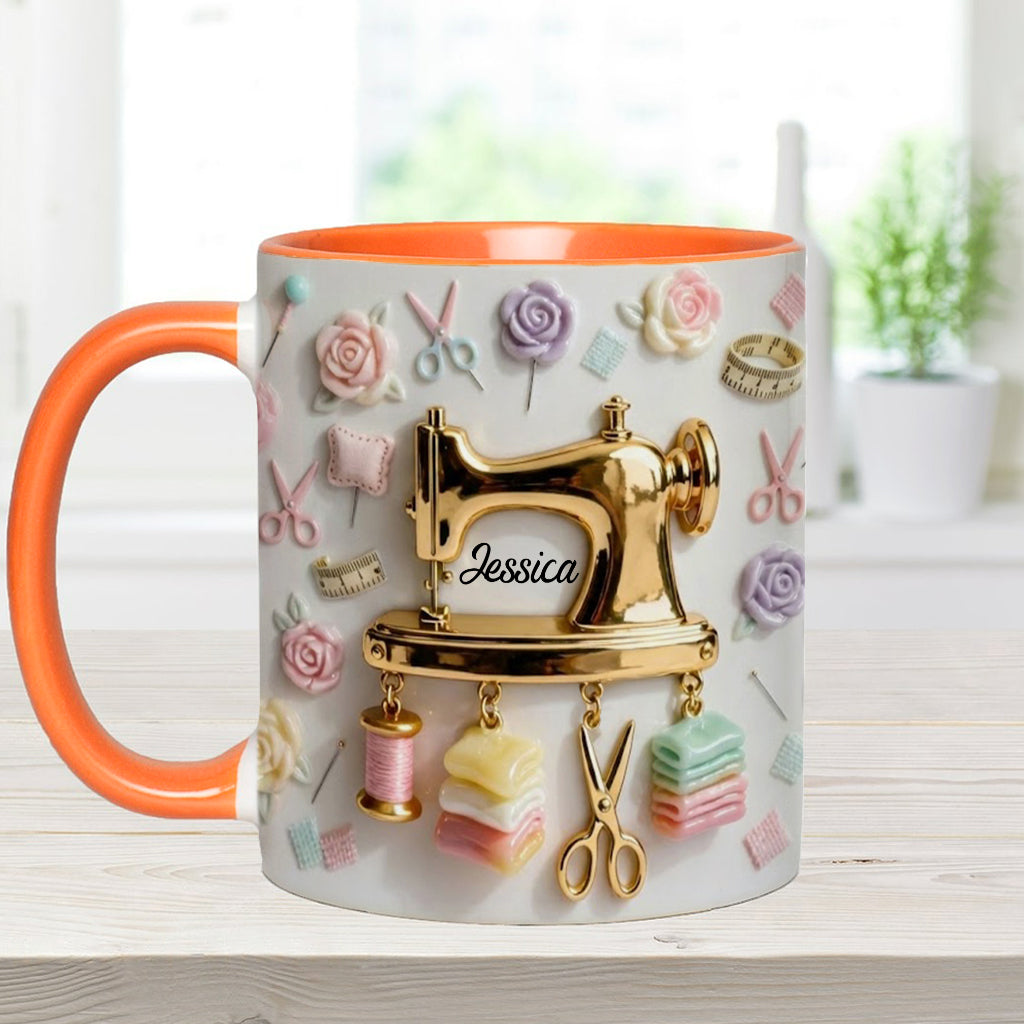 Das perfekte Geschenk für Nähbegeisterte – personalisierte Tasse und Untersetzer mit Nähmotiv