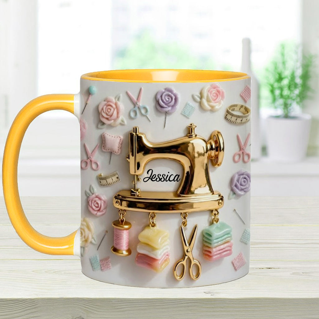 Das perfekte Geschenk für Nähbegeisterte – personalisierte Tasse und Untersetzer mit Nähmotiv