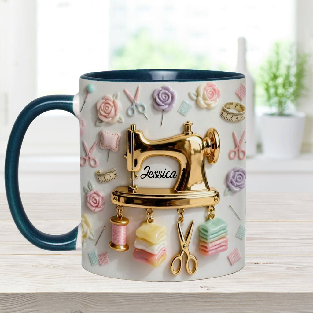 Das perfekte Geschenk für Nähbegeisterte – personalisierte Tasse und Untersetzer mit Nähmotiv