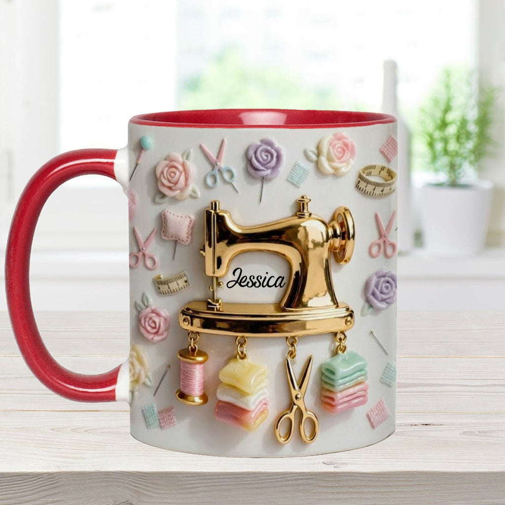 Das perfekte Geschenk für Nähbegeisterte – personalisierte Tasse und Untersetzer mit Nähmotiv