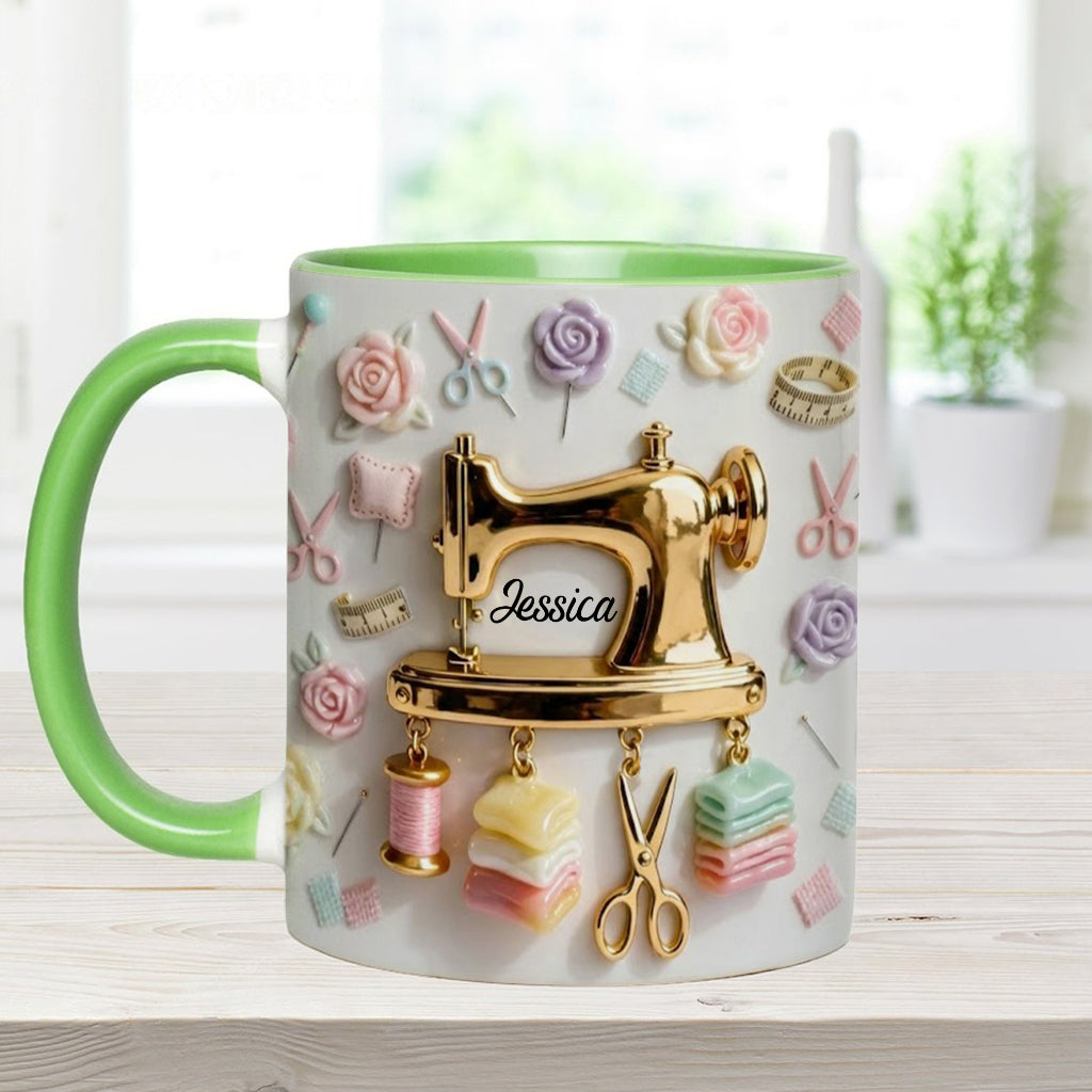 Das perfekte Geschenk für Nähbegeisterte – personalisierte Tasse und Untersetzer mit Nähmotiv