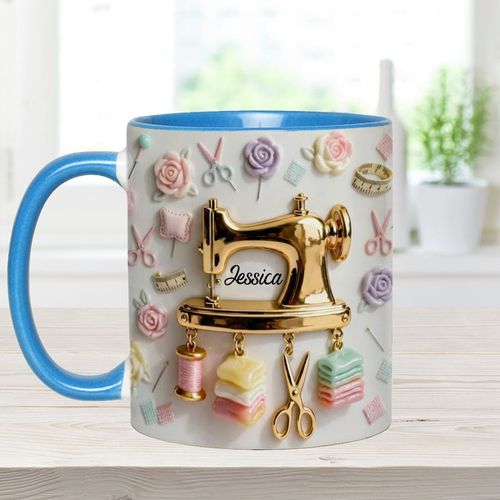 Das perfekte Geschenk für Nähbegeisterte – personalisierte Tasse und Untersetzer mit Nähmotiv