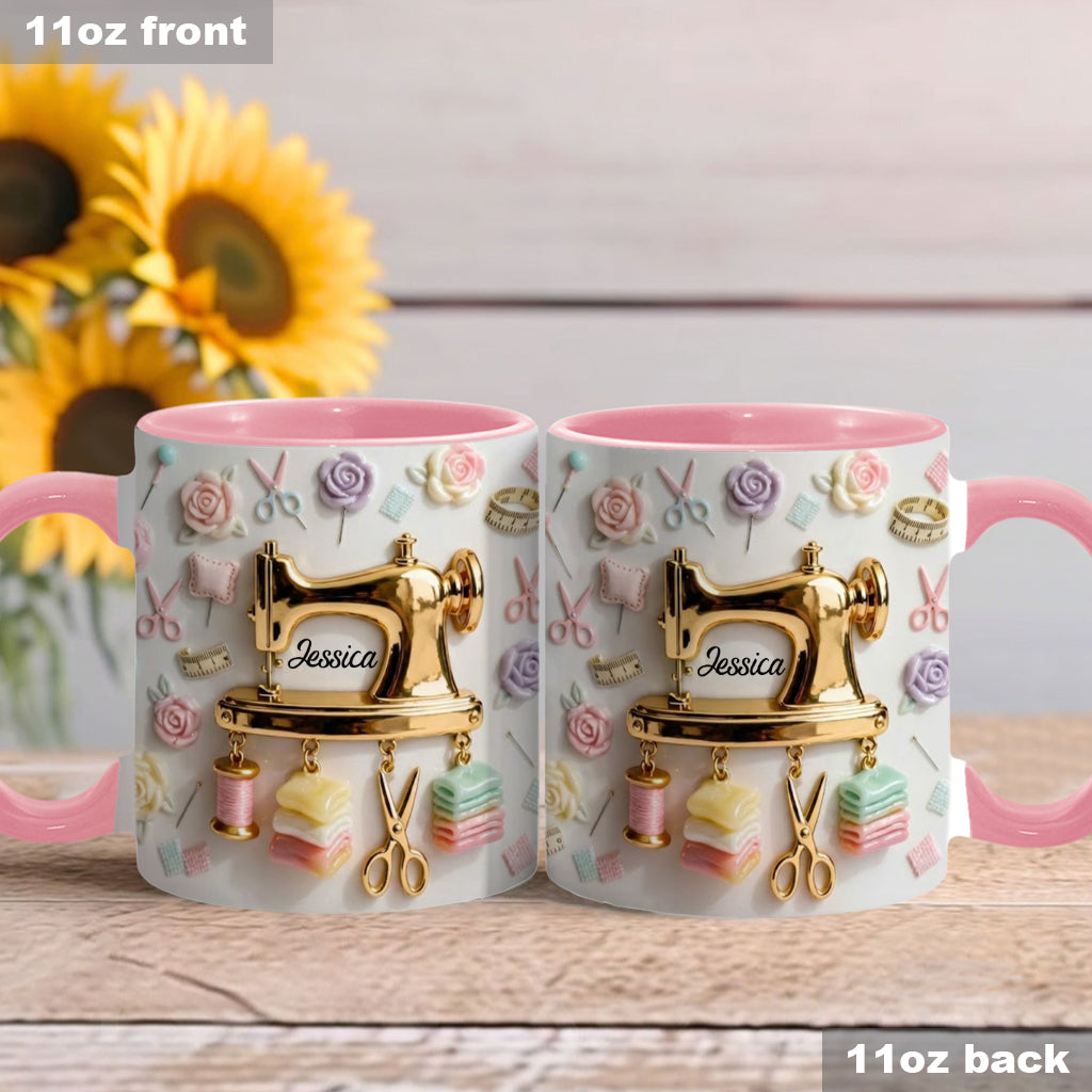 Das perfekte Geschenk für Nähbegeisterte – personalisierte Tasse und Untersetzer mit Nähmotiv