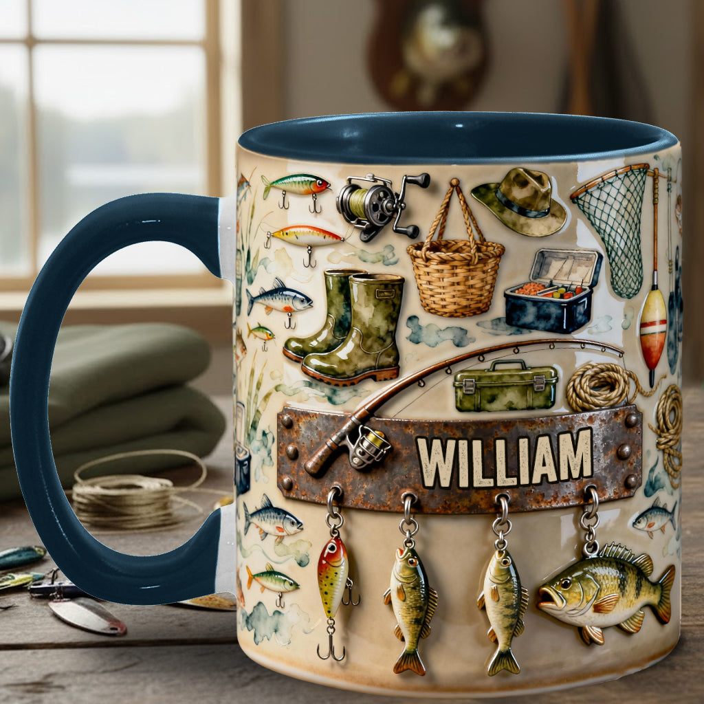 Das perfekte Geschenk für Angelfreunde – personalisierte Tasse und Untersetzer mit Angelmotiv