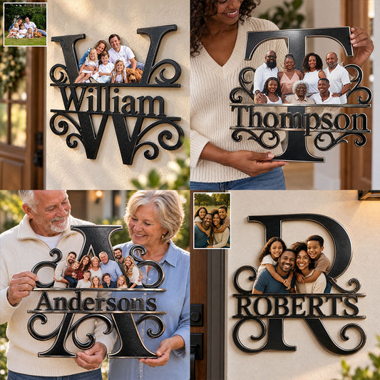 Family Portrait Monogram - Personalized Family 3D Printed Cut Metal Sign