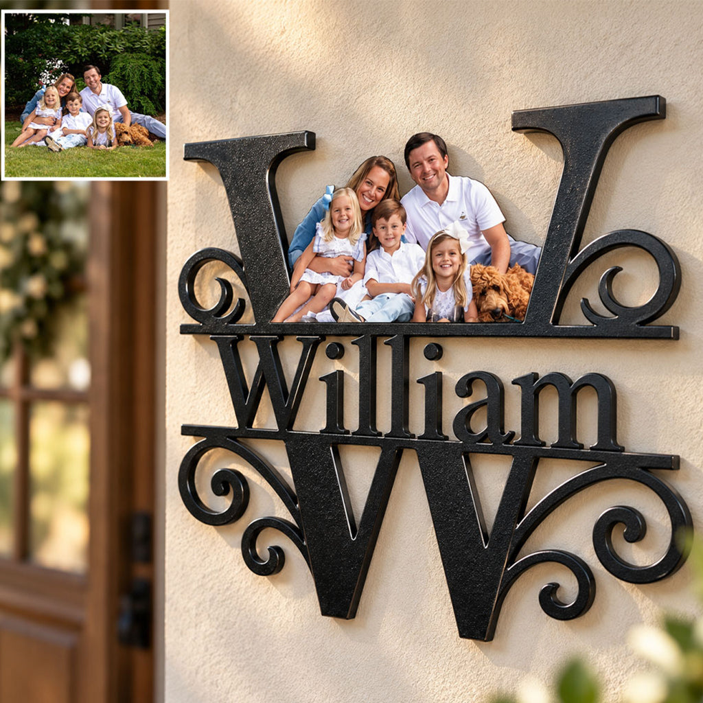 Familienporträt Monogramm - Personalisierte Familien 3D-gedruckte Metalltafel