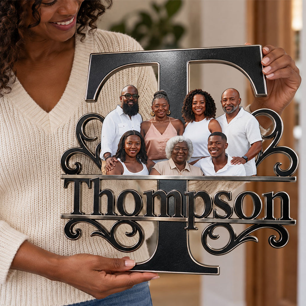Familienporträt Monogramm - Personalisierte Familien 3D-gedruckte Metalltafel
