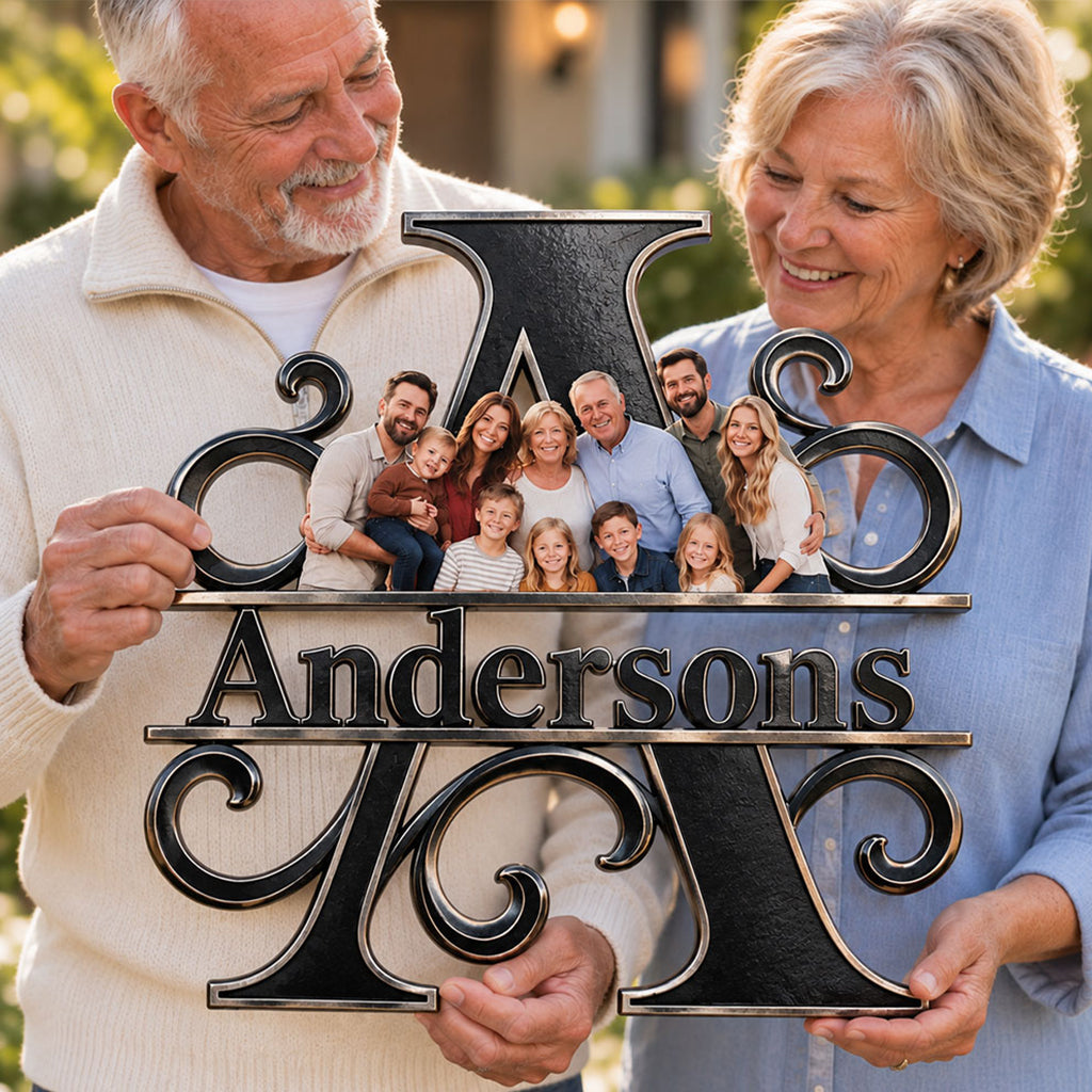 Familienporträt Monogramm - Personalisierte Familien 3D-gedruckte Metalltafel
