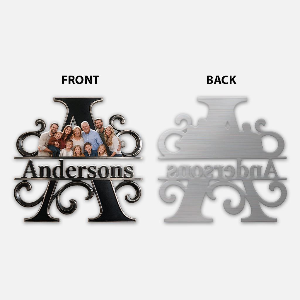 Familienporträt Monogramm - Personalisierte Familien 3D-gedruckte Metalltafel