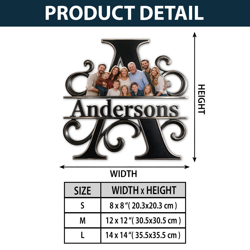 Familienporträt Monogramm - Personalisierte Familien 3D-gedruckte Metalltafel