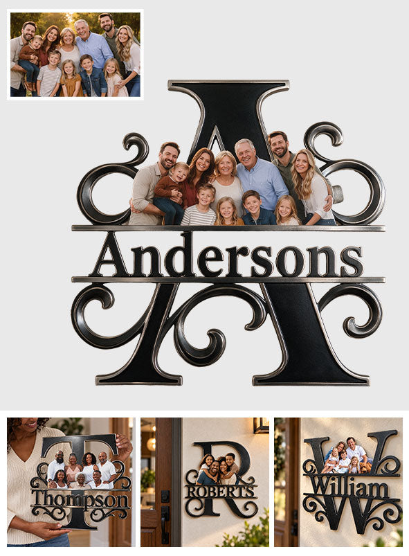 Familienporträt Monogramm - Personalisierte Familien 3D-gedruckte Metalltafel