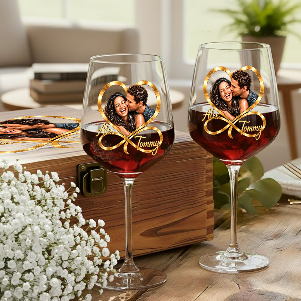 You & Me Forever - Personalized Couple Wine Glasses Set With Wooden Box