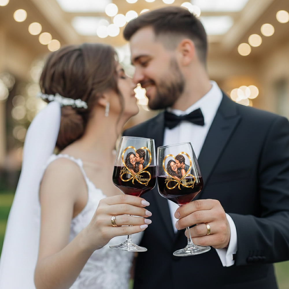 You & Me Forever - Personalized Couple Wine Glasses Set With Wooden Box