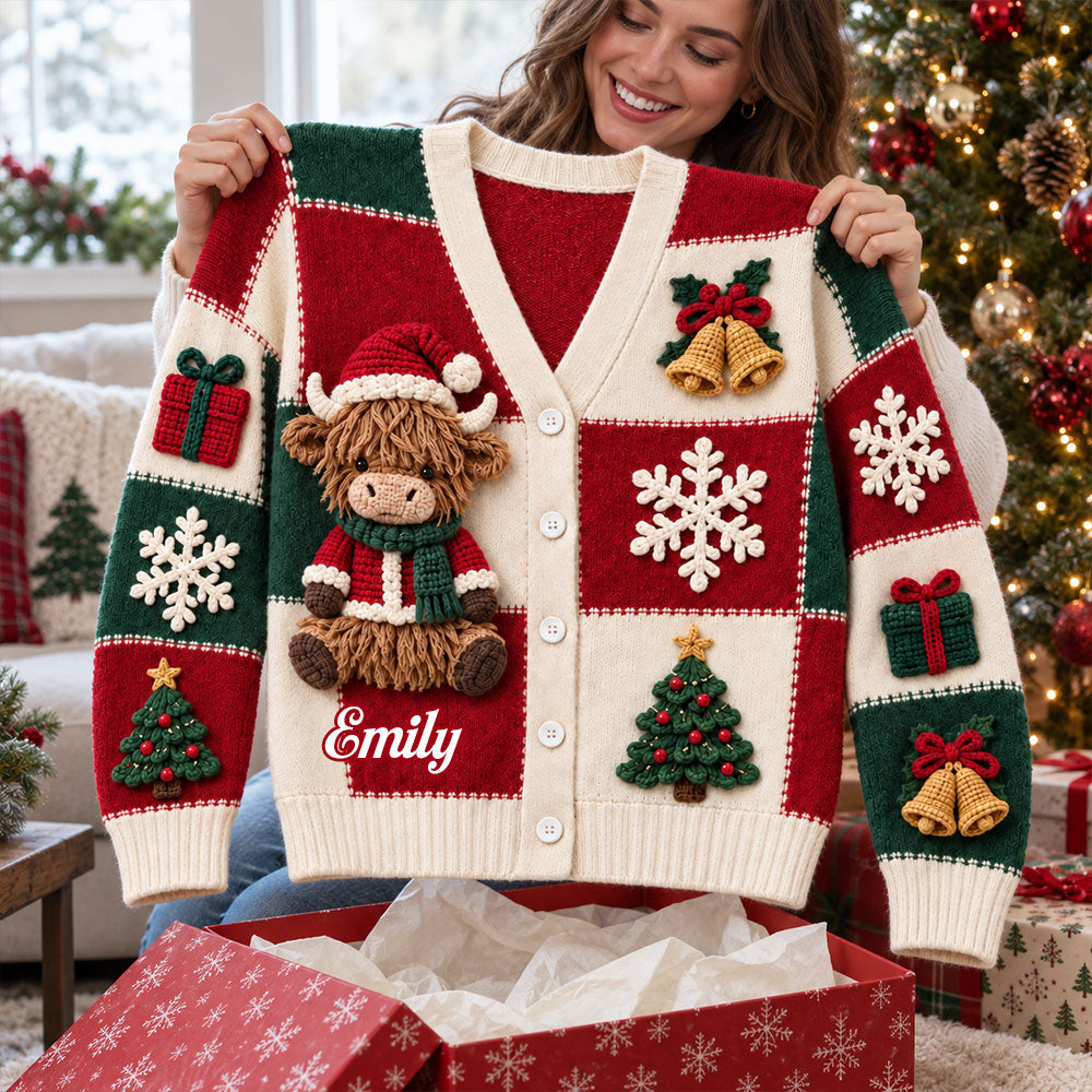 Lieben Highland Cow Weihnachtsgeschenk - Personalisierter Highland Cow Cardigan