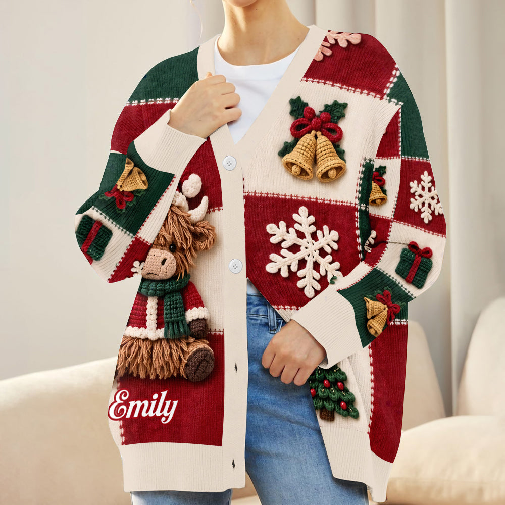 Lieben Highland Cow Weihnachtsgeschenk - Personalisierter Highland Cow Cardigan