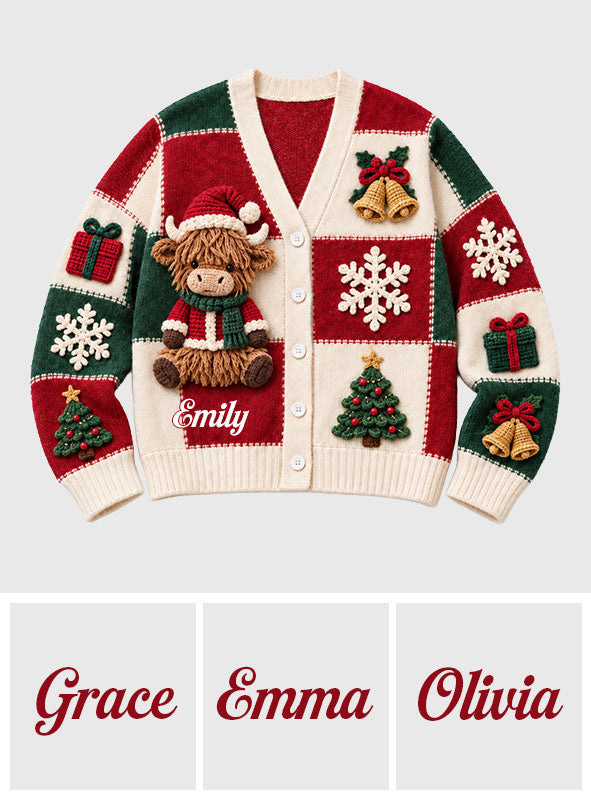 Lieben Highland Cow Weihnachtsgeschenk - Personalisierter Highland Cow Cardigan