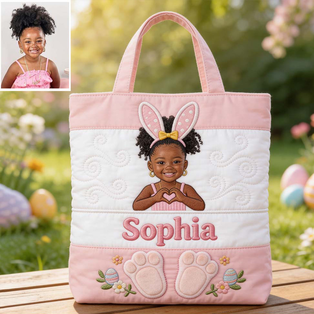 Kids Easter Bunny - Personalized Kid Quilted Tote Bag