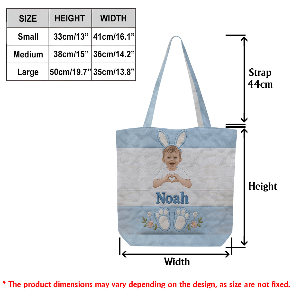 Kids Easter Bunny - Personalized Kid Quilted Tote Bag