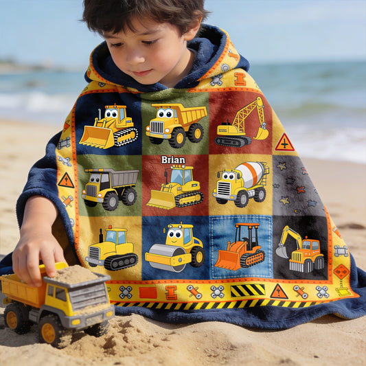 Bau Maschinen - Personalisierter Kinder Kapuzenhandtuch Poncho