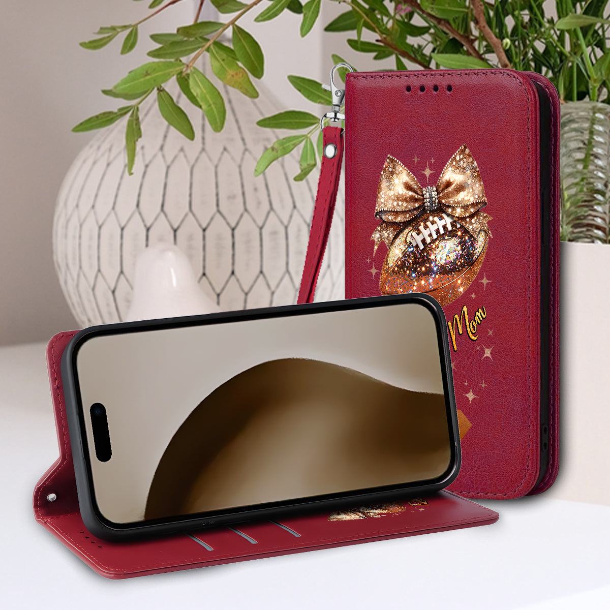 Glitzernder Fußball – Personalisierte Fußball-Handyhülle mit Tragegurt