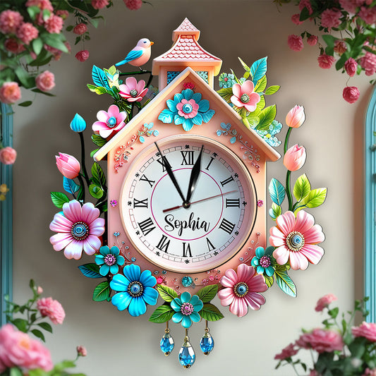 Frühlingsblumen - Personalisierte LED-Wanduhr für die Familie