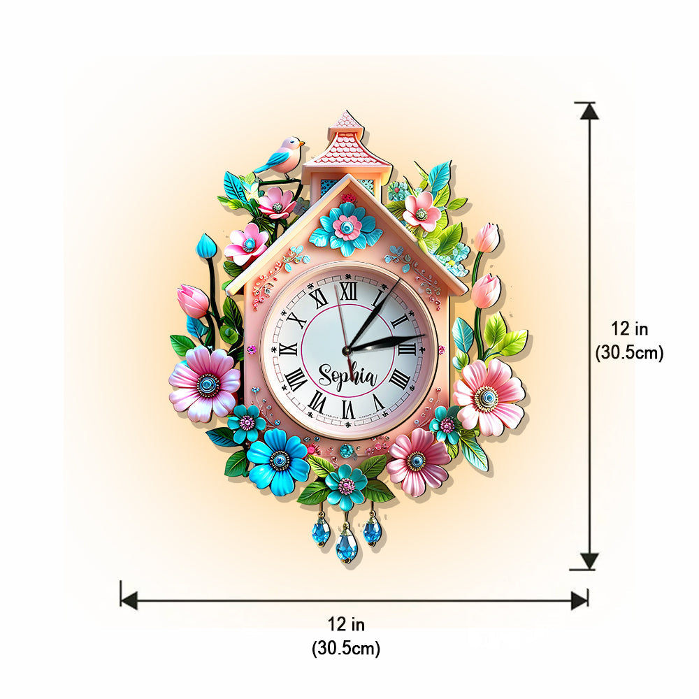 Frühlingsblumen - Personalisierte LED-Wanduhr für die Familie