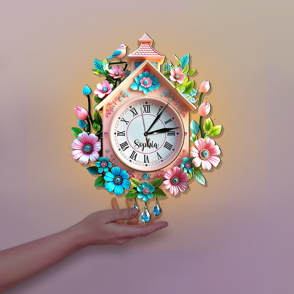 Frühlingsblumen - Personalisierte LED-Wanduhr für die Familie