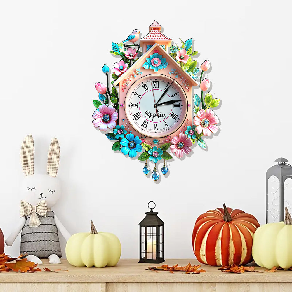 Frühlingsblumen - Personalisierte LED-Wanduhr für die Familie