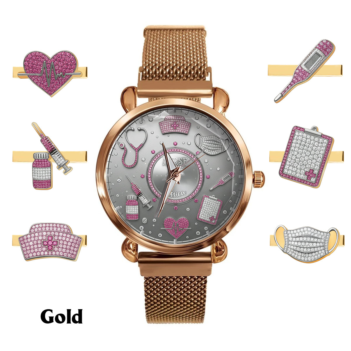 Love Nurse Life - Personalized Nurse Women Hand Watch With Strap Charms