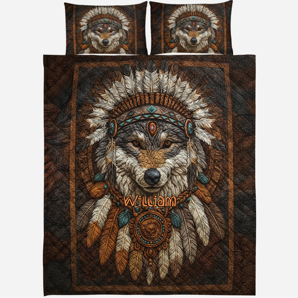 Indianischer Wolf – Personalisiertes Quilt-Set der amerikanischen Ureinwohner