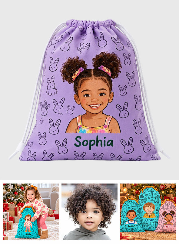 Cute Drawing - Personalized Kid Drawstring Tote Bag
