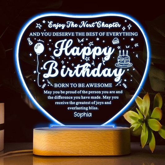 Alles Gute zum Geburtstag - Personalisierte Geburtstagsplakette mit Lichtbasis